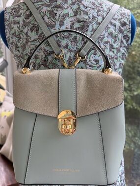 Viola Castellani Italian Leather Convertible Backpack Handbag Light Powder Blue